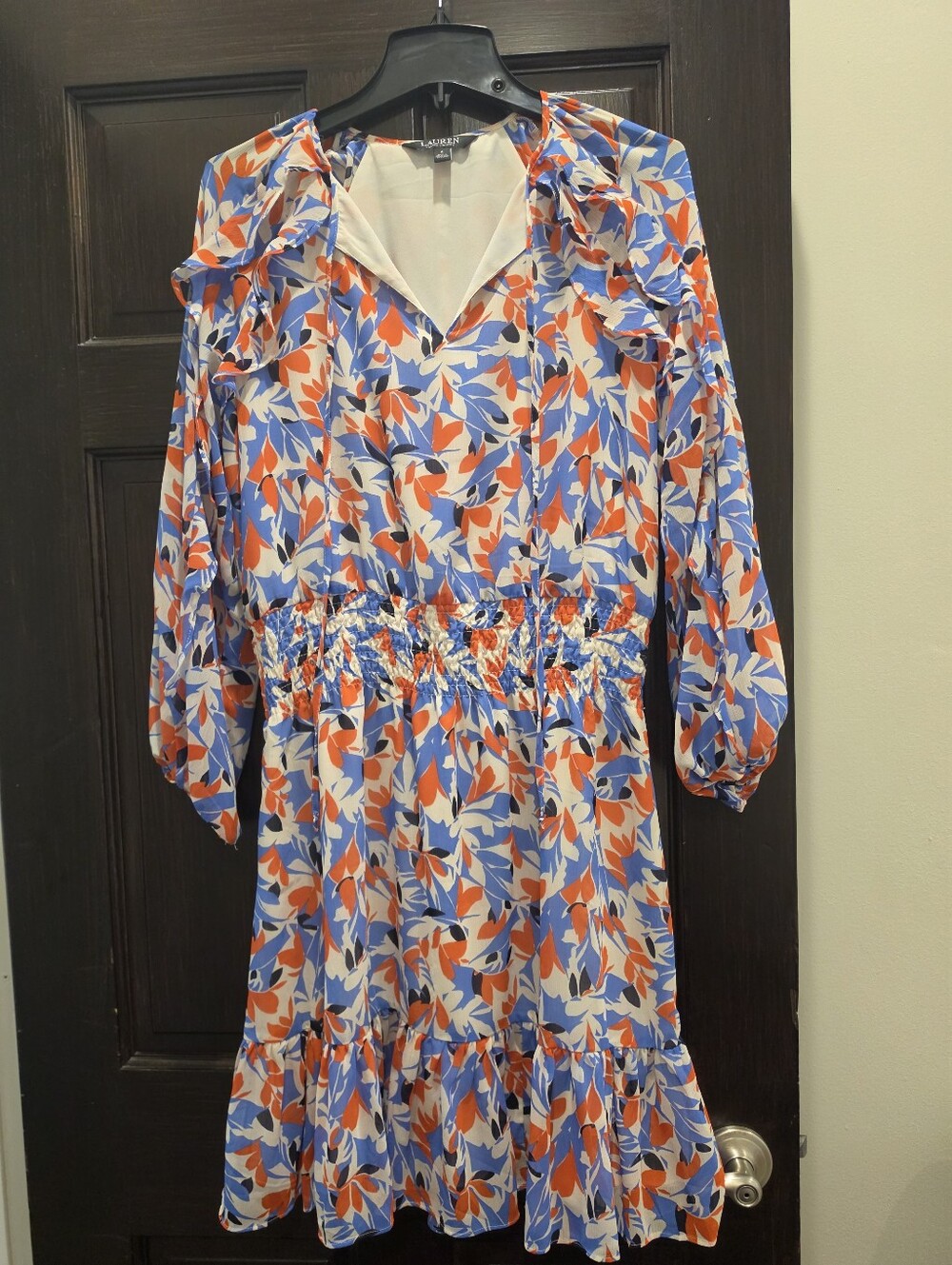 Ralph Lauren Blue & Orange Floral Ruffle Long-Sleeve Dress
